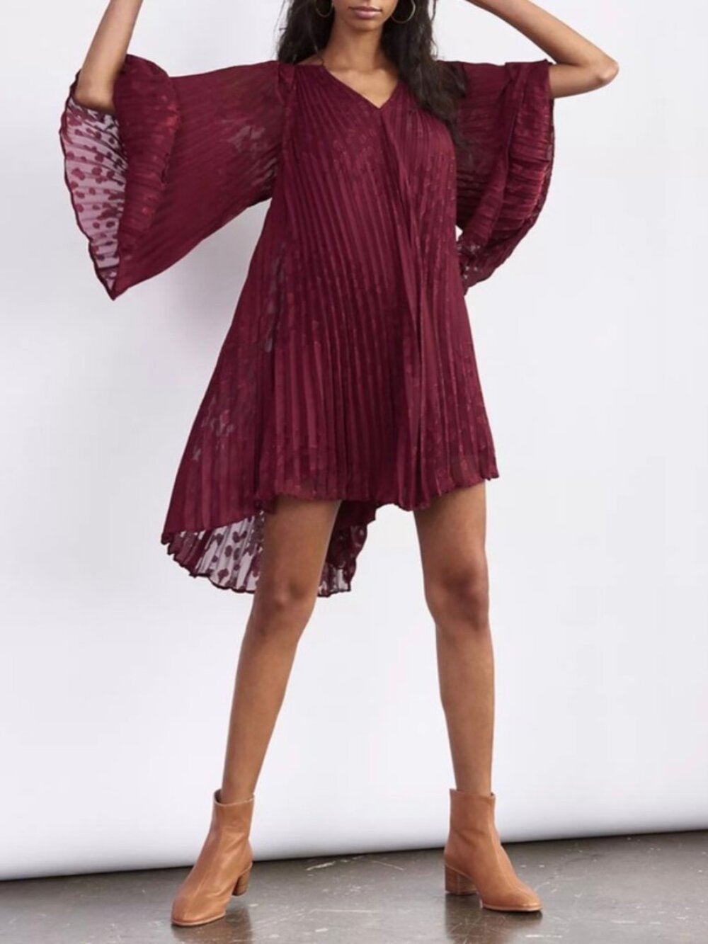 Anthropologie Toulon Pleated Dress Plum Size S NWT